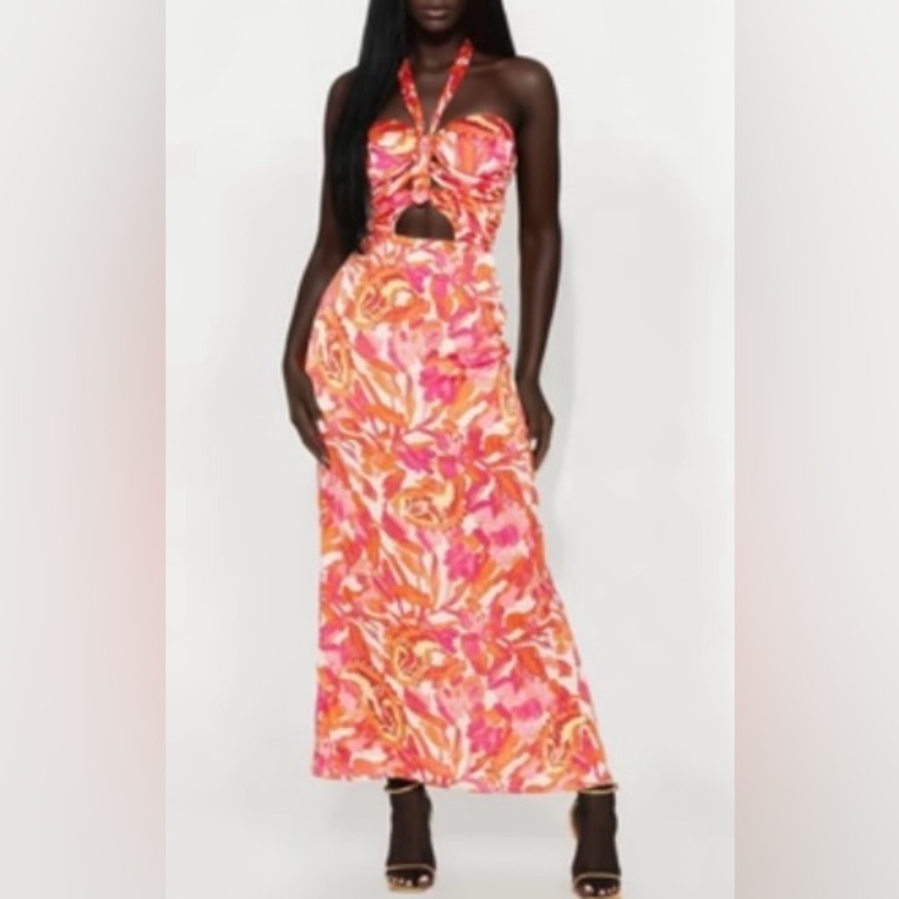 NWT Fashion Nova Pink and Orange Floral Maxi Dress size XS